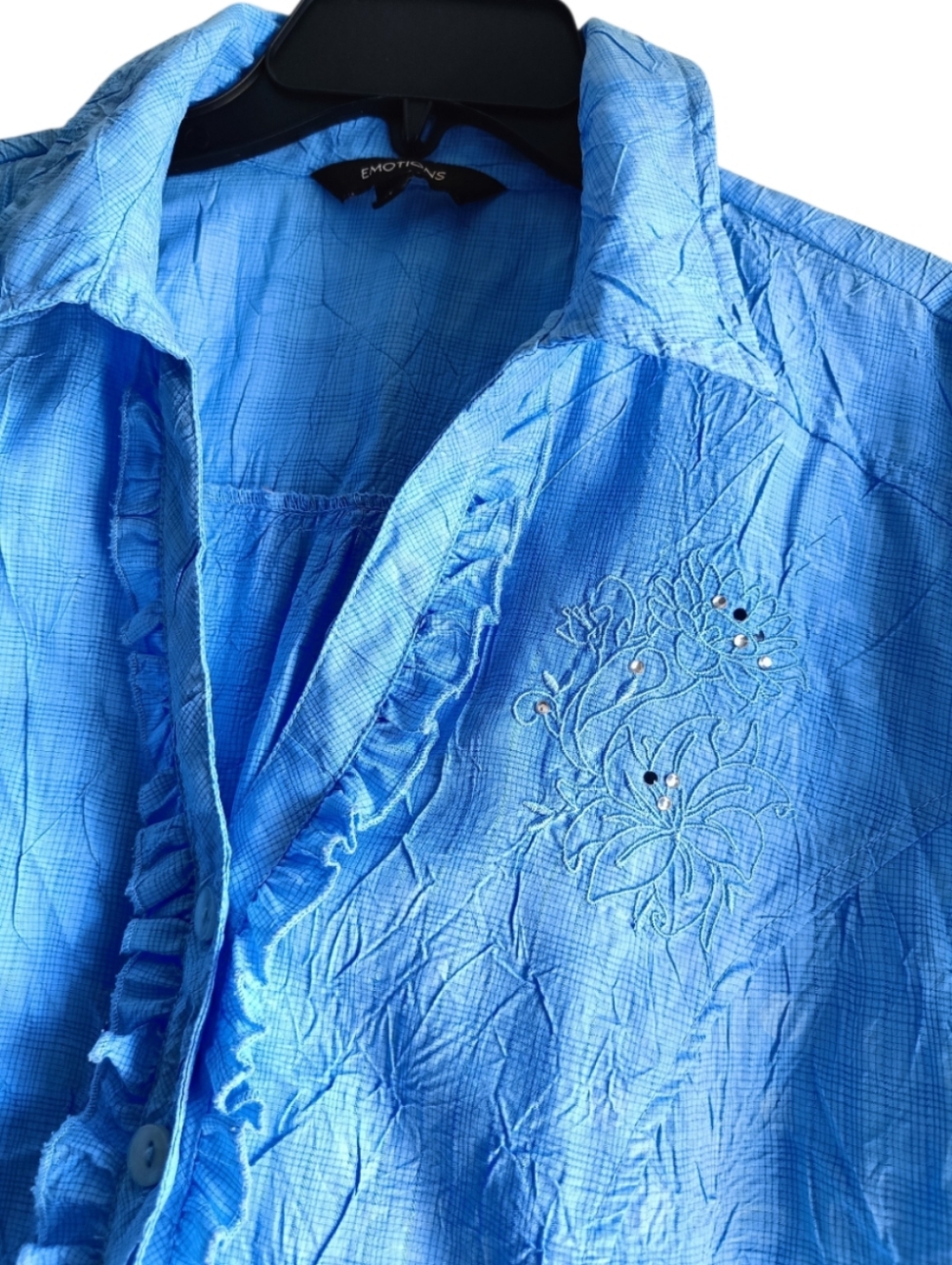 M🏖️Breezy Lightweight Blue Short-Sleeve Button-Down Shirt Blouse